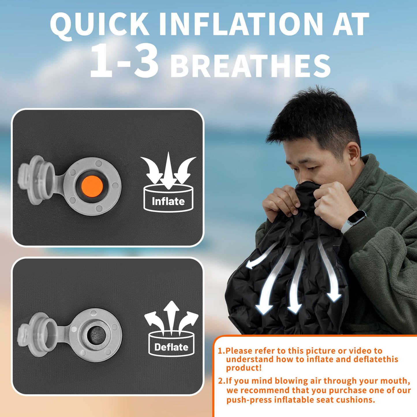 ONTYZZ Inflatable Seat Cushion Lightweight Airplane Seat Cushion Stadium Seat Travel Cushion for Climbing Hiking Office Airplane, Black