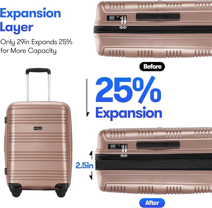 29 Inch Large Checked Luggage Expandable Hard Shell Suitcase with Spinner Wheels TSA Lock for Travel, 29inch, Rose Gold