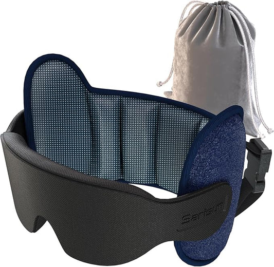 Travel Pillow, Upgrade Airplane Pillow for Long Flight, 360° Support Headrest, Travel Neck Pillow Eye Masks for Sleep, Compact Airplane Travel Essentials, Stop Bobblehead, Mottled Blue