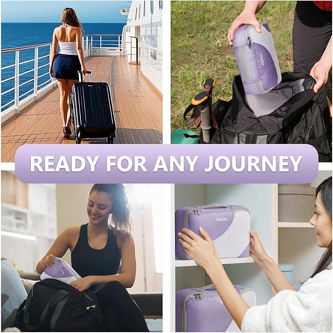 8 Set Packing Cubes for Travel, Gifts for Women Mom,Anti-Tearing Suitcase Organizer for Luggage with Shoe & Hanging Toiletry Bag,OlarHike Vacation Essentials & Accessories for Cruise Ship,Light Purple