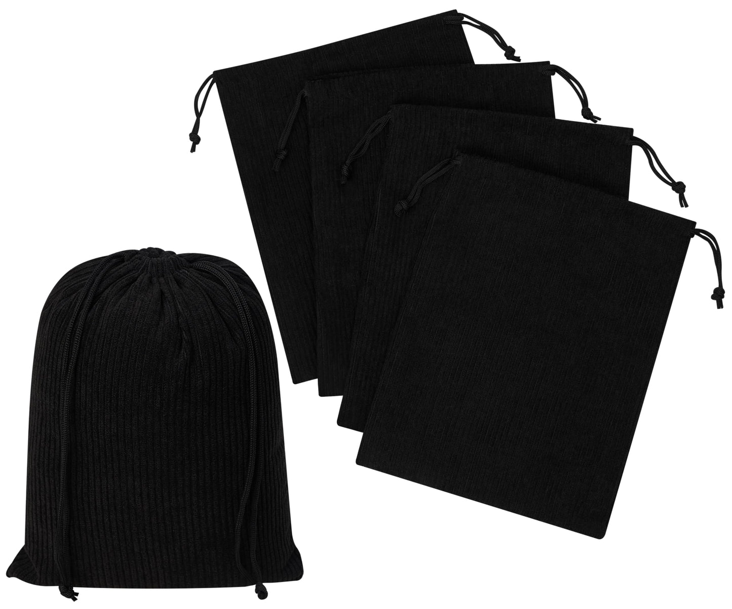 PALTERWEAR Corduroy Drawstring Bags - Set of 5 - For Organization, Make-up, Travel, Purse, Storage, Office and More (Black, 7 x 9 Inch)