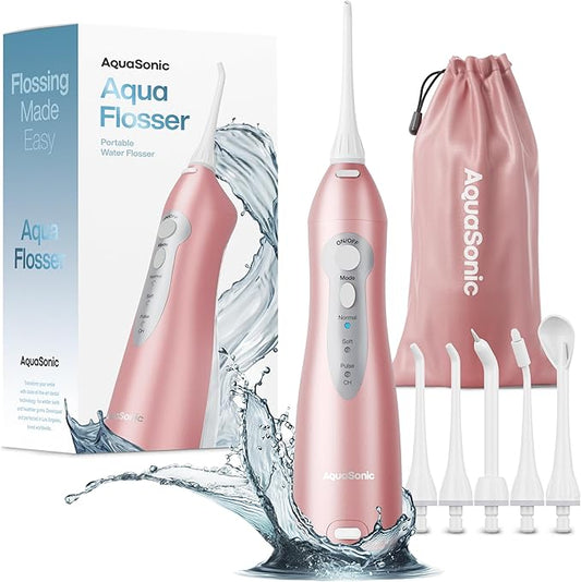 AquaSonic Water Flosser - Cordless Rechargeable Water Flossers for Teeth Cleaning - Waterproof Aqua Flosser, Portable Oral Irrigator for Dental Cleaning with 5 Jet Tips – Braces Home Travel