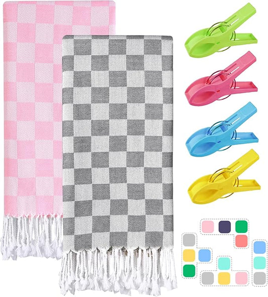 2 Packs Turkish Beach towel Blanket Bath Pool Towel Women Men Costa Rica Bahamas Hawaii Honeymoon Essential Punta Cana Rio De Janeiro Virgin Voyages Resort Palm Spring Cabo Trip Travel Accessories