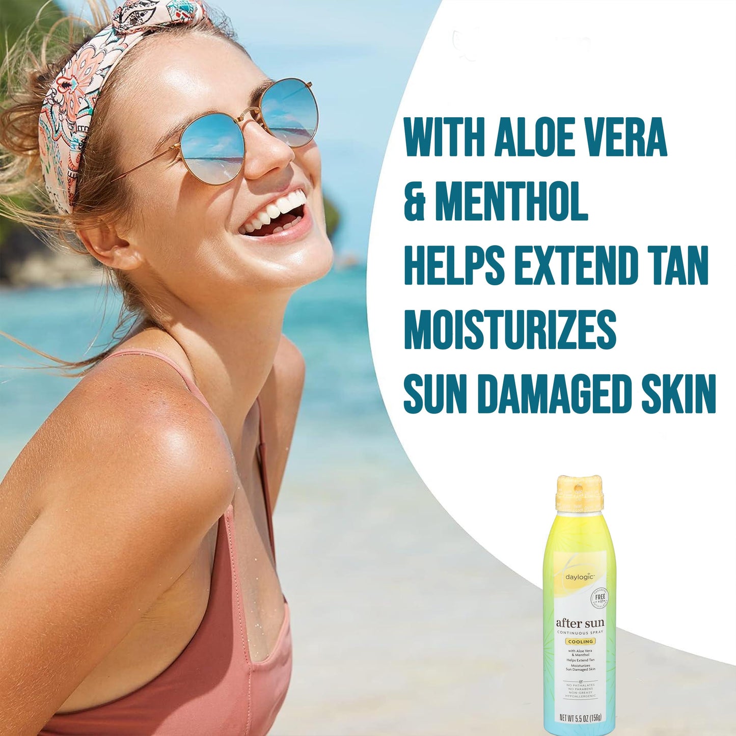 ZompoZ After Sun Spray with Aloe Vera and Menthol, 5.5 oz, Pack of 3, Cooling Mist for Sunburn Relief, Tan Extender and Skin Hydration, Continuous Spray, Non-Greasy, Hypoallergenic