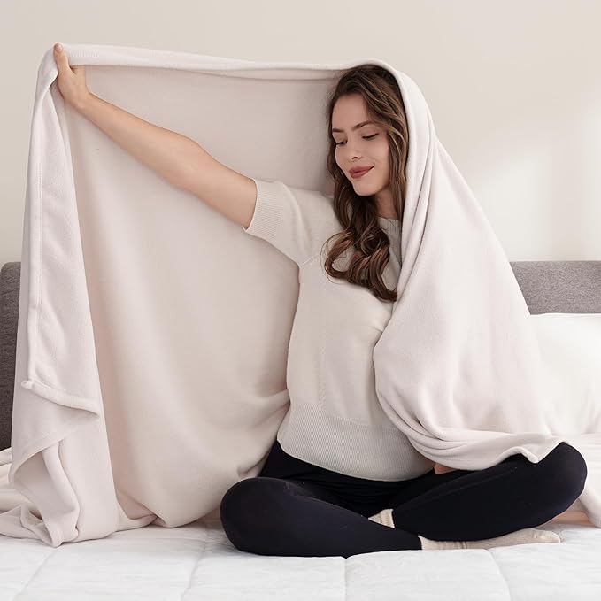 Berkshire Blanket Microfleece King Size Bed Blanket Macadamia,Lightweight Soft Breathable Plush Micro Fleece Blanket for Bed Couch Sofa,90x108 Inches