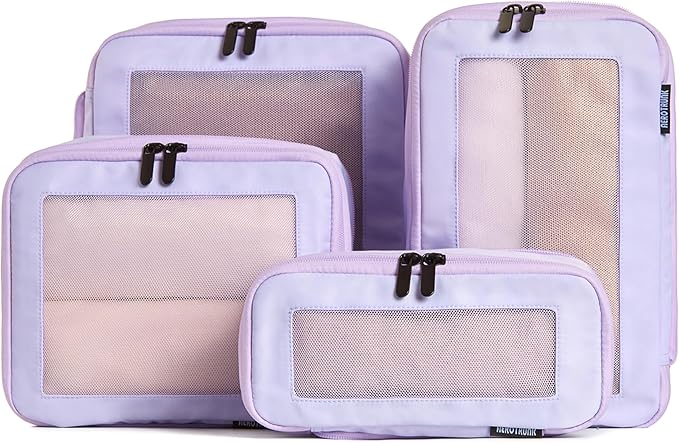 Compression Packing Cubes for Travel - Luggage Organizer Bags - Double Zipper Packing Cubes for Suitcases (4-Pack, Purple)