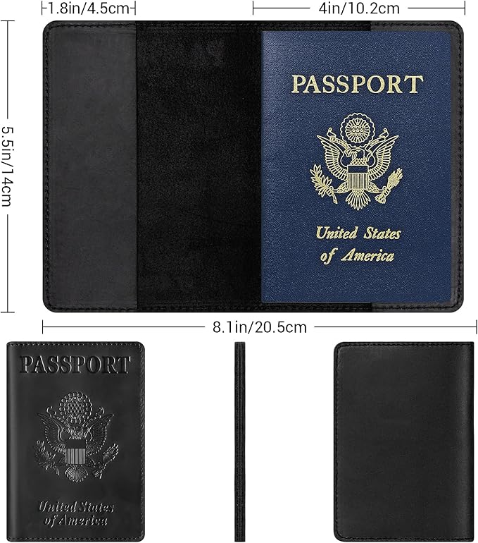 BIAOTIE Premium Leather Passport Holder Covers, Rfid Travel Wallet Passport Document Holder, Travel Essentials Wallet Cover Case for Men and Women (Black)