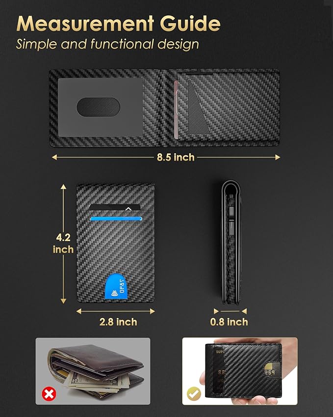 2025 Upgraded Minimalist Wallet for Men - RFID Blocking Credit Card Holder Case Leather Pop Up Aluminum Wallet with Cash Slot, Front Pocket ID Window Gift Boxed (Carbon Fiber - with Airtag Holder)