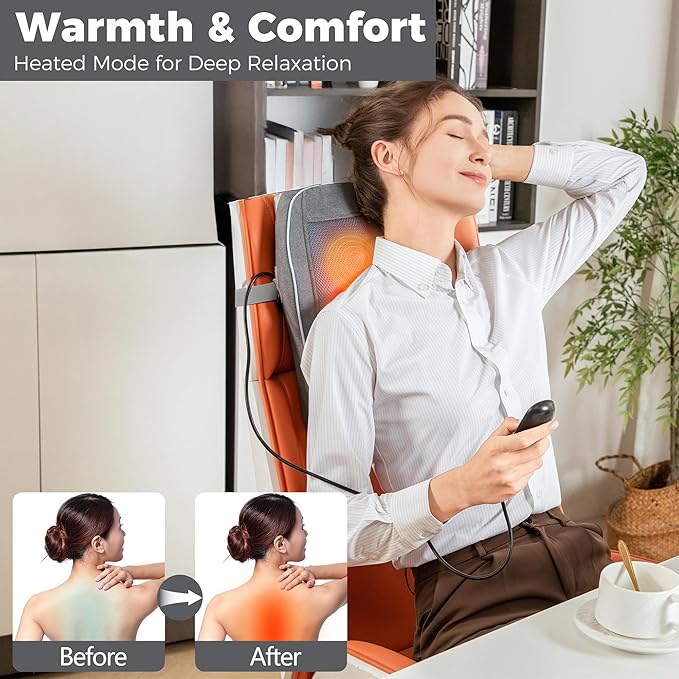 Brelley Shiatsu Neck and Back Massager with Heat, Deep Tissue Kneading Massage Pillow, Electric Massagers with Bi-Directional Rotating Head for Neck, Back, Shoulders, and Legs, Gift for Mom Dad Grey