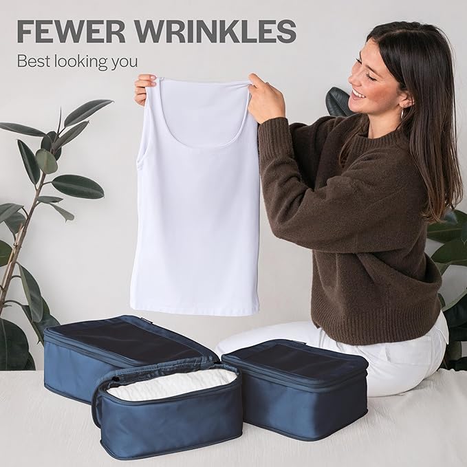 Compression Packing Cubes for Travel - Luggage Organizer Bags - Double Zipper Packing Cubes for Suitcases (2-Pack, Dark Blue)