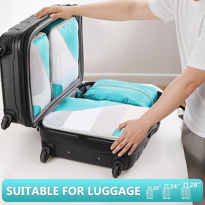 8 Set Packing Cubes for Travel, Gifts for Women Mom,Anti-Tearing Suitcase Organizer for Luggage with Shoe & Hanging Toiletry Bag,OlarHike Vacation Essentials & Accessories for Cruise Ship,Teal