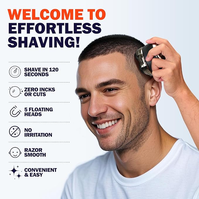 5D Head Shaver for Bald Men, IPX7 Waterproof Electric Shaver with LED Display, 2-Speed Cordless Rotary Razor for Face Nose Beard, Wet/Dry USB-C Charging Gift for Men