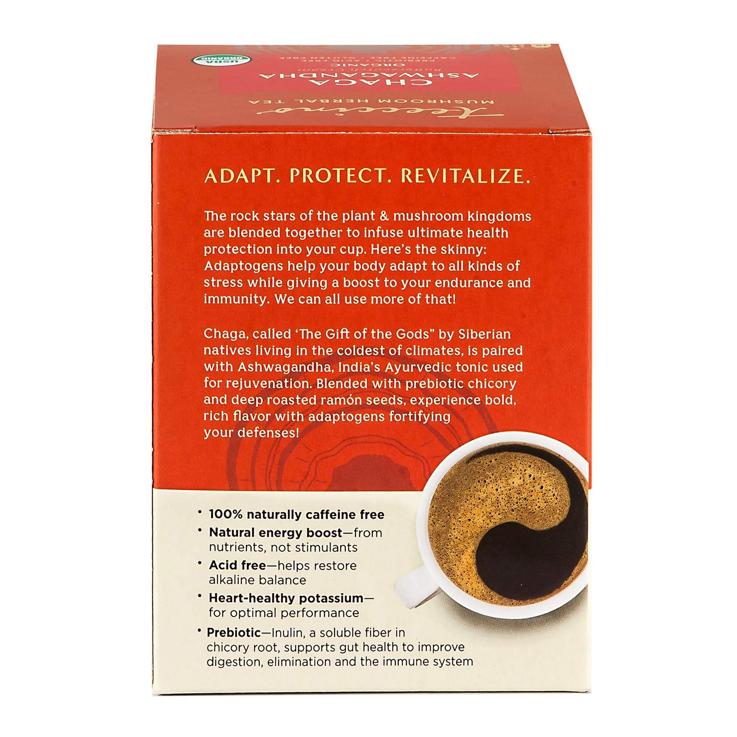 Teeccino Chaga Ashwagandha Tea - Butterscotch Cream - Organic Mushroom Adaptogenic Herbal Tea, 3x More Herbs than Regular Tea Bags, Prebiotic, Caffeine Free, Gluten Free - 10 Tea Bags