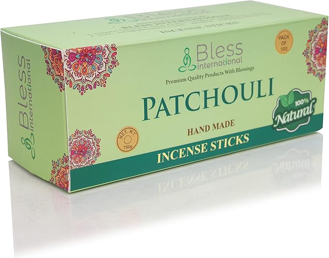 Bless-Patchouli 100%-Natural-Handmade-Hand-Dipped Organic-Chemicals-Charcoal-Free Purification-Relaxation-Positivity-Yoga-Meditation Best-Woods-Scent (500 Sticks (26 OZ))