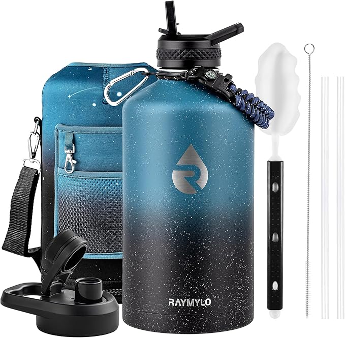 128oz Insulated Water Bottle, Triple Wall Vacuum Stainless Steel Water Bottles - Keeps Cold 48H, Reusable One Gallon Jug for Gym, Sports, Camping, Hiking,Travel, Midnight Blue Speckle