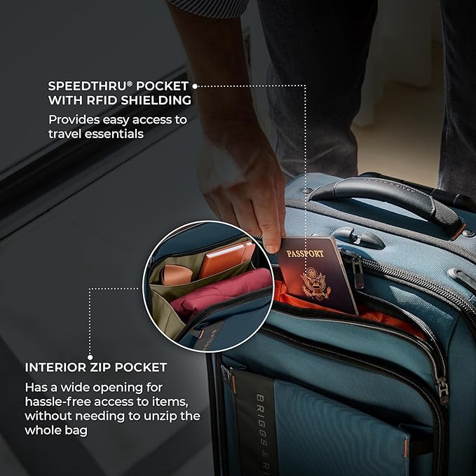 Briggs & Riley Domestic 22" Carry On Expandable Spinner - Luggage for Travel, Suitcases with Wheels, Softside Rolling Bag for Men & Women - ZDX Collection, Ocean