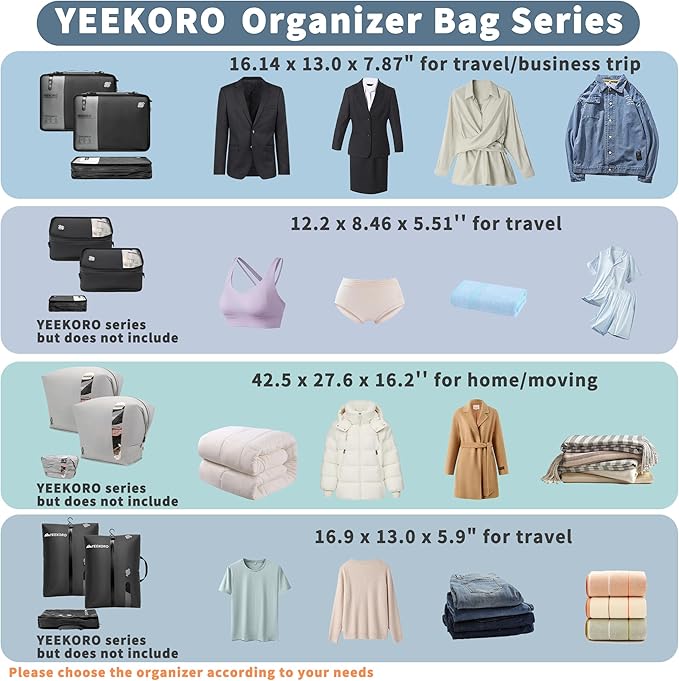 Compression Packing Cubes for Travel, Vacuum Bags for Business Trip, Professional IP67 Reusable Packing Cubes for 20 inch Suitcases, Organizer Bags for Luggage for Women & Men(1 PACK, No Pump)