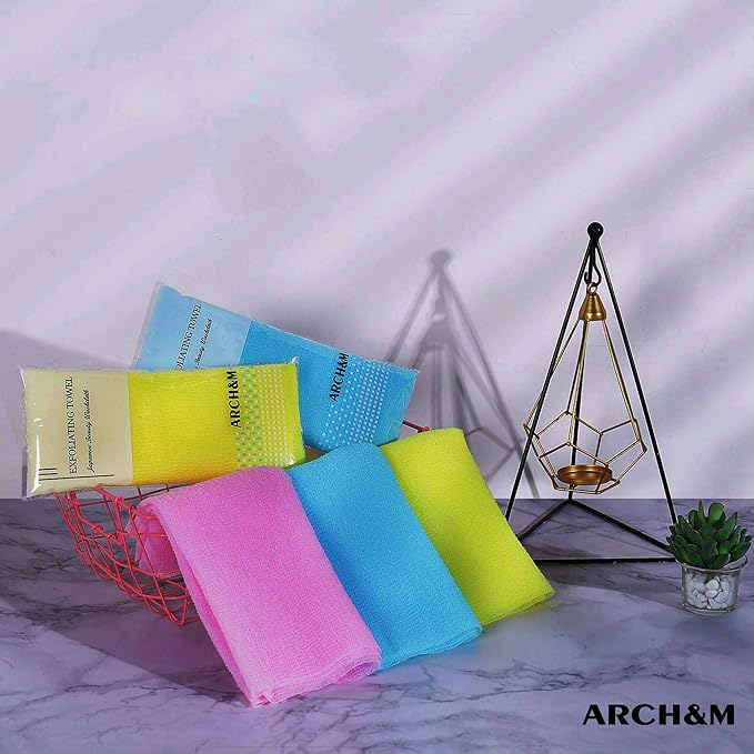 ARCH&M 12-Pack Premium Nylon Exfoliating Towel - 35-Inch Quick-Dry, Hygienic Japanese Washcloth for Body & Back - Durable, Machine Washable, Long-Lasting