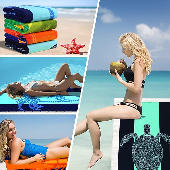 6 Packs Oversized Terry Beach Towel Set 36 x 72 Soft Thin Extra Large Big Pool Camping Swim Bulk Towels Blanket Clearance XL Travel Adult Essentials Cruise Accessories Must Haves Vacation Necessities