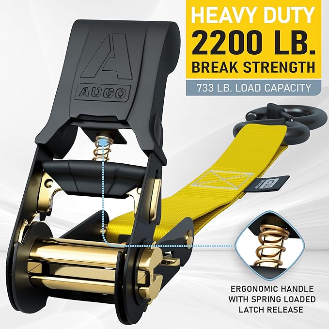 AUGO Ratchet Straps Heavy Duty 4 Pack -15 FT - 2200 LB Break Strength – with Safety Lock S Hooks - Cargo Straps for Moving, Appliances, Motorcycle – Soft Loop Tie Down Straps