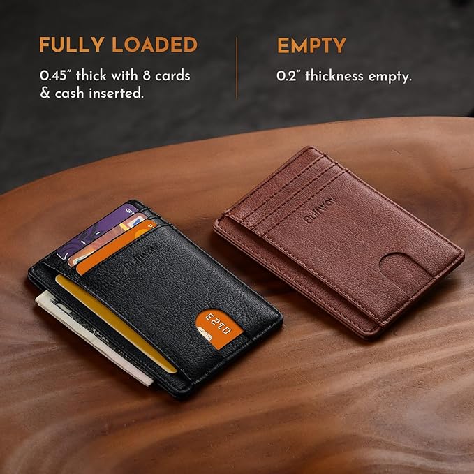 Buffway Slim Minimalist Front Pocket RFID Blocking Leather Wallets for Men and Women - Galactic Crack Black