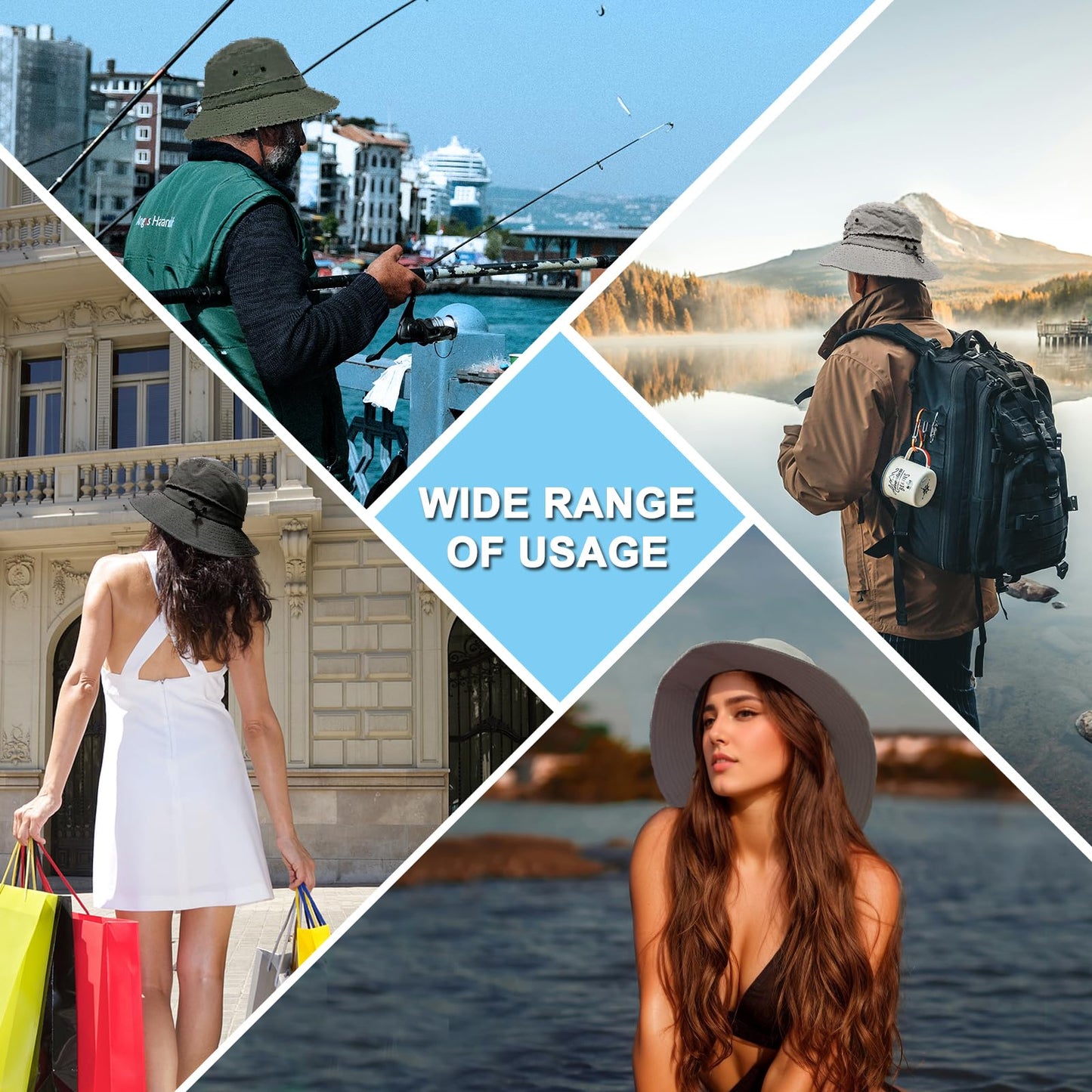 lifwimner Bucket Hat for Women Packable Fisherman Cap for Men Sun Hat Quick Dry Breathable UV Protection for Fishing Hiking Beach Safari Summer(Black)