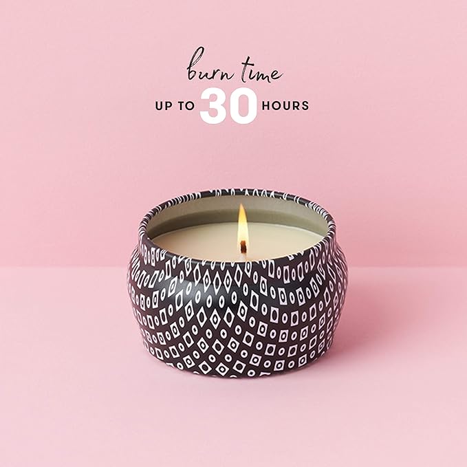 Capri Blue Volcano Scented Mini Tin Jar Candle - Printed Mini Tin Candles for Home Scented with Tropical Fruit & Sugared Citrus - Long Lasting Soy Wax Blend - Black (3 oz)