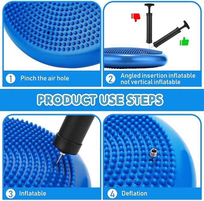 Jerify 4 Pcs Wiggle Seat Flexible Inflated Wobble Cushion Stability Balance Pad Balance Disc Sensory Seat for Men Women Fitness Physical Exercise Improving Posture Home Office