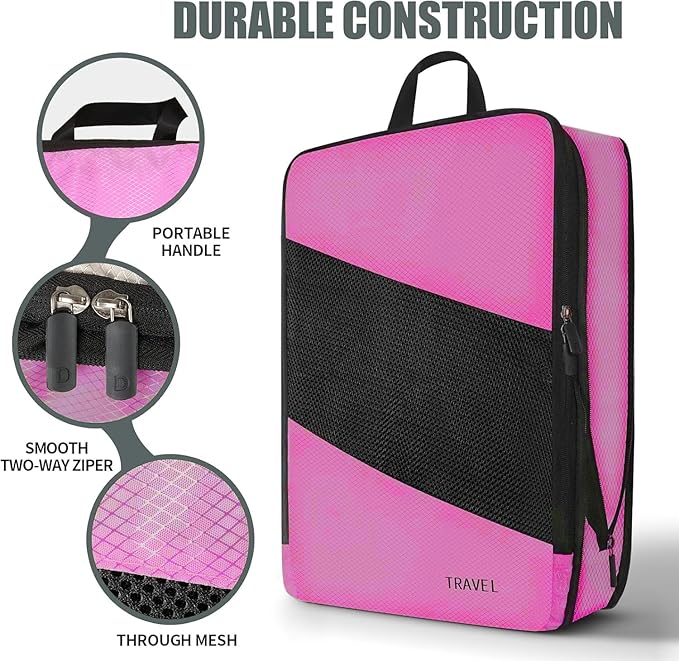 Compression Packing Cubes for Travel, Space Saving Vacation Travel Essentials, Travel Accessories for Suitcase Organizer Bags Set, Durable Luggage Organizer Travel Bags (Burgundy)