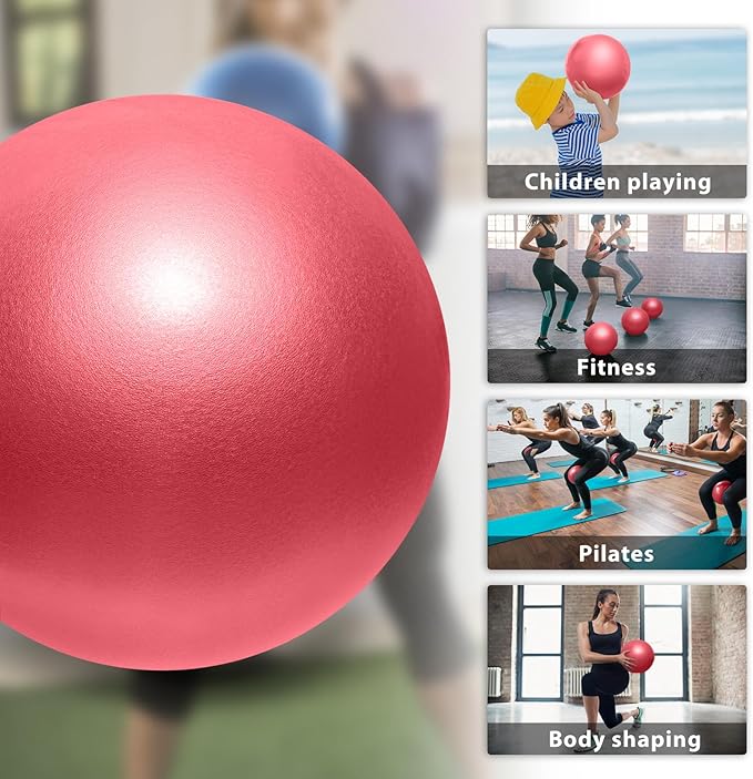 Cikyner Soft Pilates Ball, Small Exercise Ball 9 Inch Mini Gym Ball with Inflatable Straw, Suitable for Pilates, Yoga, Full Body Training, Physical Therapy and Balance improving at Home, Gym & Office