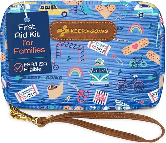 KeepGoing Travel First Aid Kit for Kids – 130 Pc. for Car, Home, Purse, Diaper Bag & Backpack with Latex-Free Bandages - Mini First Aid Kit Travel Size TSA-Approved