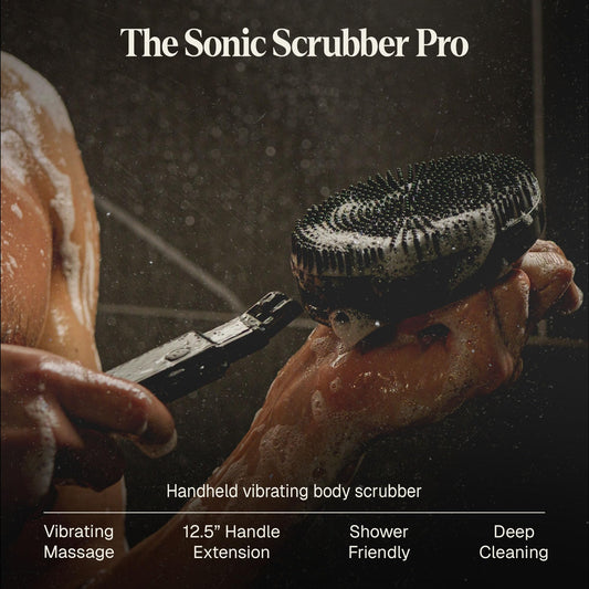 Black Wolf Silicone Body Scrubber & Exfoliator - Vibrating Loofah Shower Scrubber Brush with Handle Extension for Back - Deep Cleaning & Exfoliating Body Scrub - Bath Hygiene Essentials - Men & Women