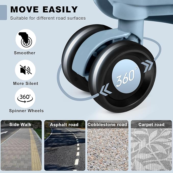 AnyZip Carry On Luggage PC+ABS Aluminum Frame Zipperless Luggage Hard Shell Suitcase with TSA Lock Double Spinner Wheels 20 Inch Haze Blue