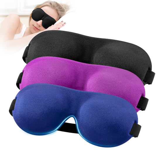YIVIEW Sleep Mask for Back and Side Sleeper Pack of 3, 100% Light Blocking 3D Eye Masks for Sleeping, Lightweight & Breathable Eye Cover for Women Men, Zero Pressure Night Blindfold