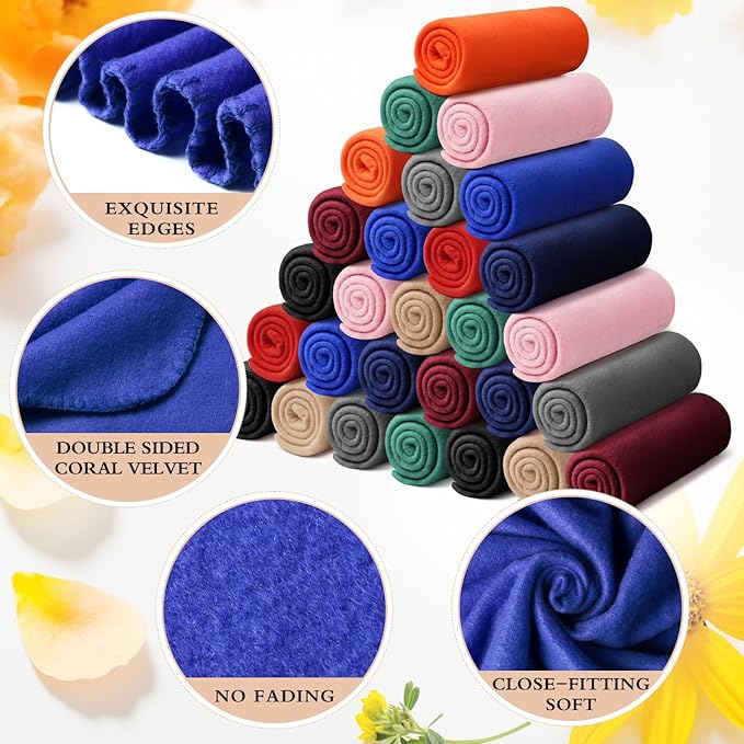 Kinlop 60 Packs Fleece Blanket Bulk 60 x 50 Inch Soft Lightweight Fleece Cozy Blanket Warm Throw Plush Pet Throw for Bed Couch Sofa Home Office Wedding Gifts Travel Camping (Trendy Color)