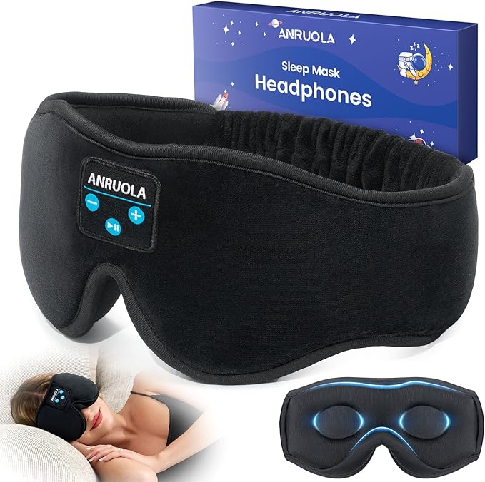 3D Sleep Mask with Bluetooth 5.4 Headphones for Side Sleepers, Wireless Music Eye Mask with Stereo Speakers, Wireless Headphones for Sleeping, Gift for Women & Men