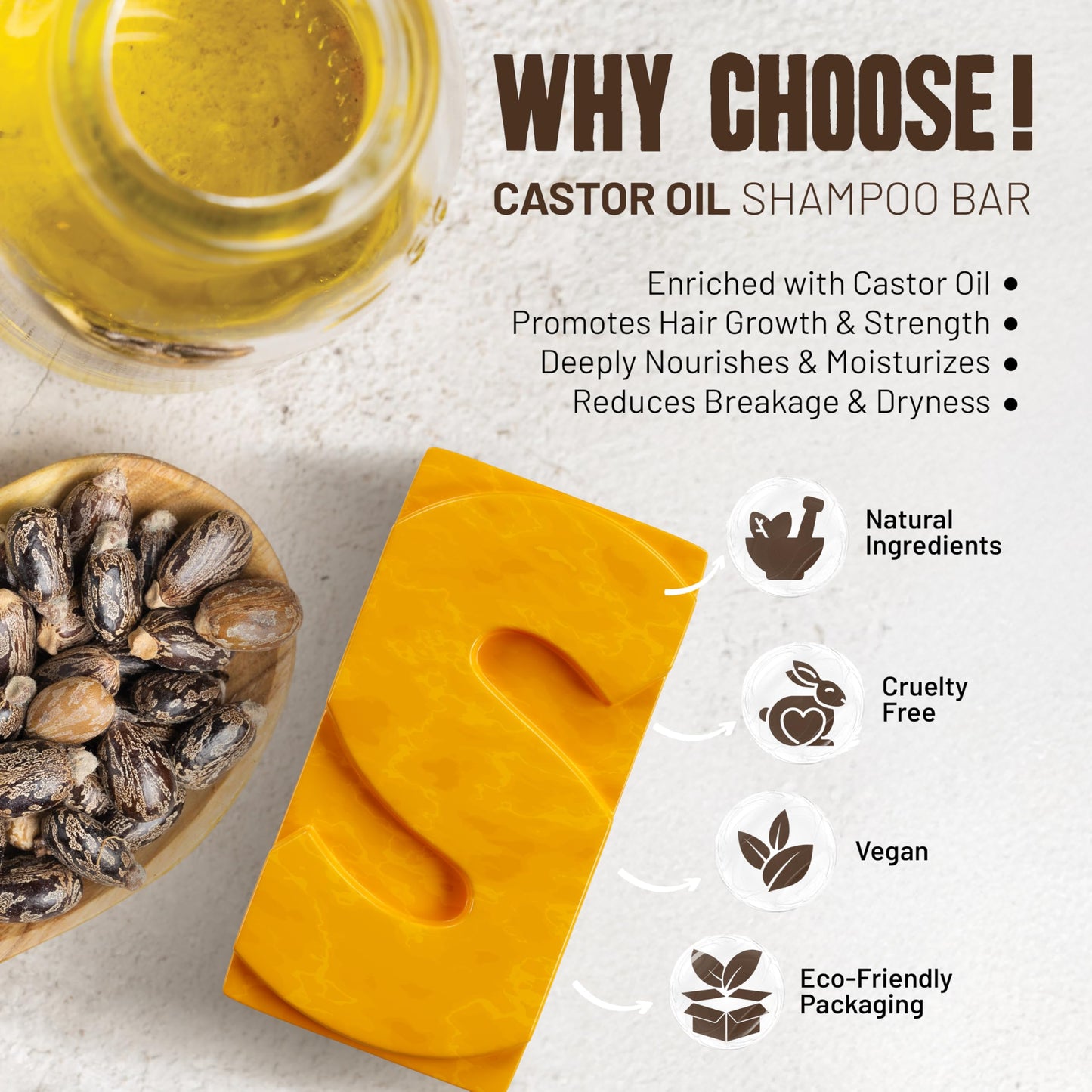 Herbishh Castor Oil Shampoo Bar – Nourishing Solid Shampoo Bar for Hair Growth & Thinning Hair – Castor Oil Soap for Healthy Moisturized Scalp – Natural & Organic Soap for Women & Men 3.53 oz