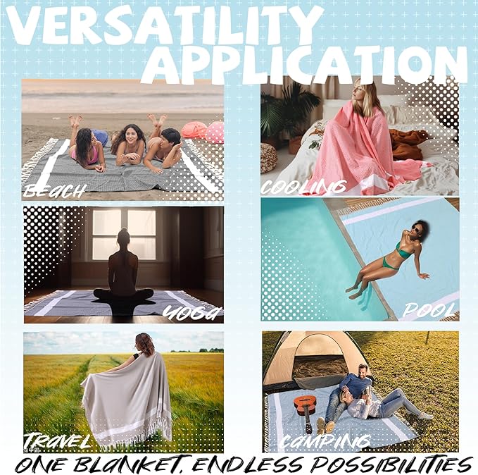 Jumbo Turkish Beach Towel Blanket Picnic Ourtdoor Mat Oversized Sandproof Fast Dry Thin Extra Large Xl Big Huge Compact Soft Cotton Neutral Cute Summer Vacation Gifts Travel Essential Cruise Ship Item