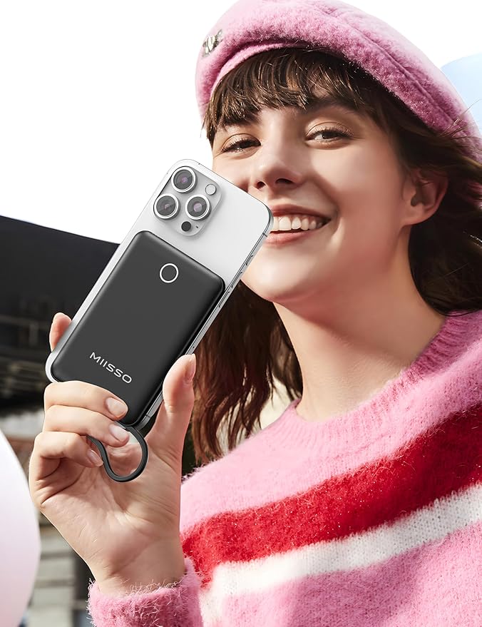 10000mAh Compatible with iPhone 15/16/17 (Only) Slim Portable Charger with Built in Cable, Power Bank Travel Charger External Battery Pack for Phone, 3 Output USB Type C Cord, 2 Pack Black & White