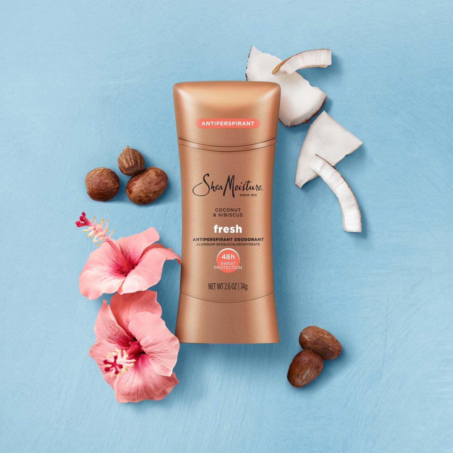 SheaMoisture Antiperspirant Deodorant Stick Fresh Coconut & Hibiscus 2 Count for 48HR Sweat & Odor Protection with No Parabens & No Mineral Oil 2.6 oz