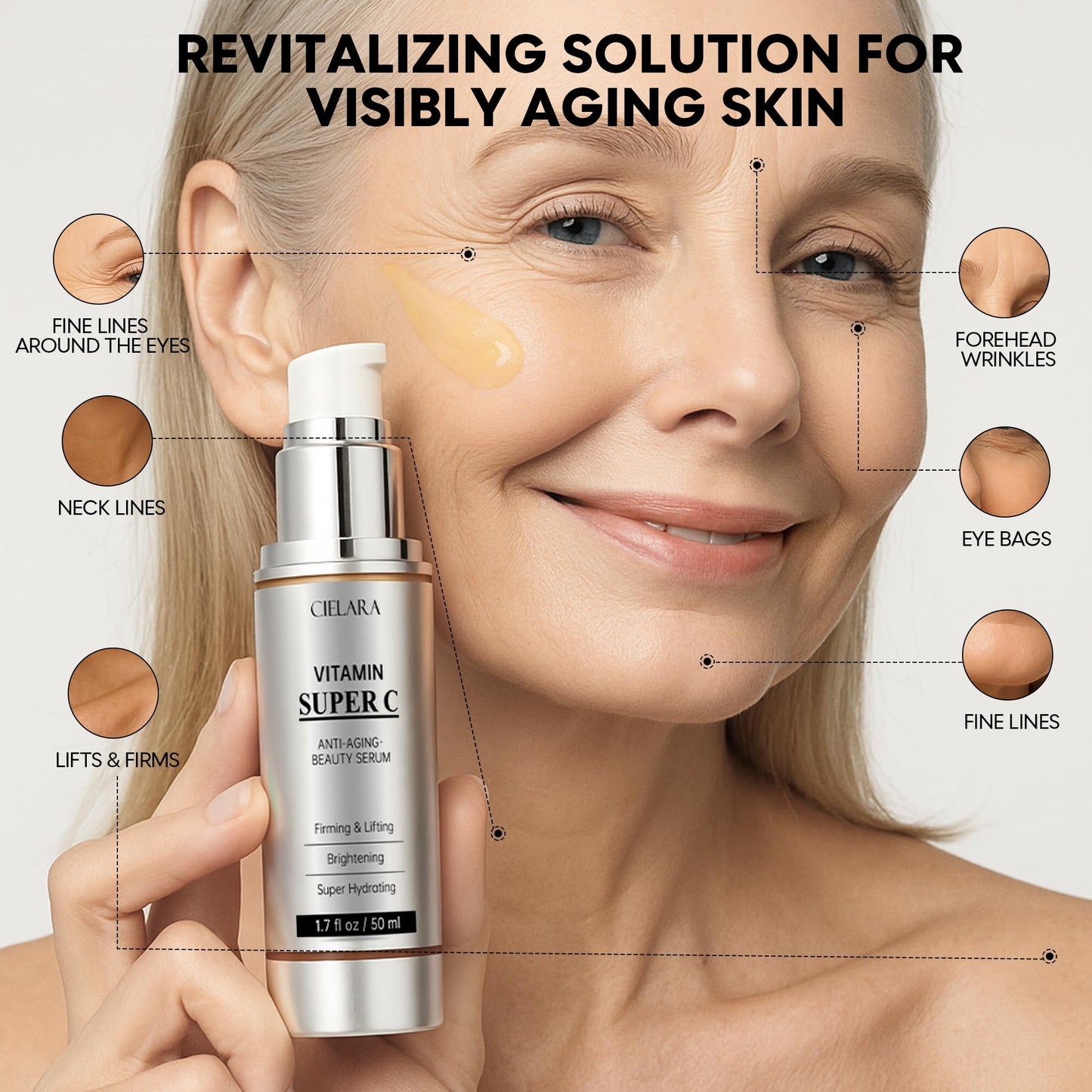 CIELARA Vitamin C Serum for Face, Anti Aging 20% Super C Retinol Serum With Hyaluronic Acid, Vitamin E, Collagen Peptides, Wrinkle Serume for Dark Spot, tighten, firming, lift, Brightening-1.7 Fl Oz