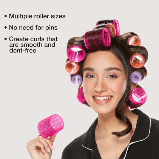 Conair Heatless Curlers- heatless curls overnight - Hair Rollers for Lift & Volume - Assorted Sizes and Colors - 31 Count w/storage
