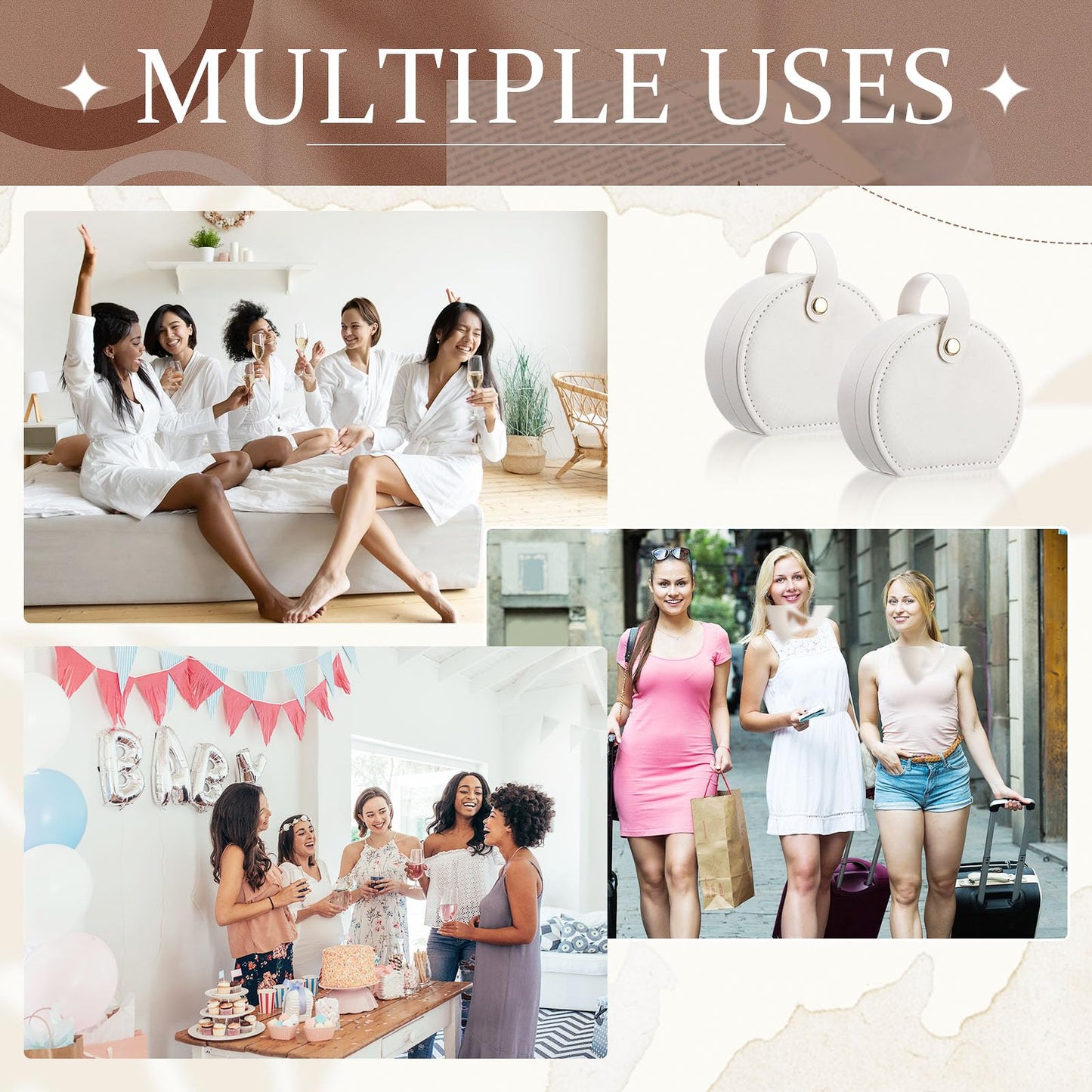 Weysat 12 Pack Travel Jewelry Case Mini Leather Bridesmaid Jewelry Gift Box Bulk Small Earring Storage Organizer (White)