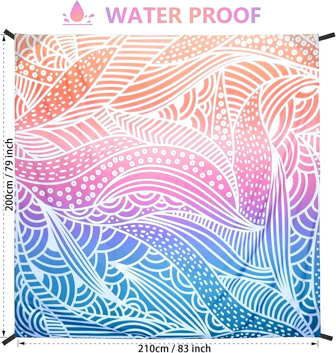 AISPARKY Beach Blanket Waterproof Sandproof Extra Large Beach Mat 79" X 83"/120"x108" for 2-8 Adults Quick Drying Durable Outdoor Picnic Mat for Travel, Camping, Hiking