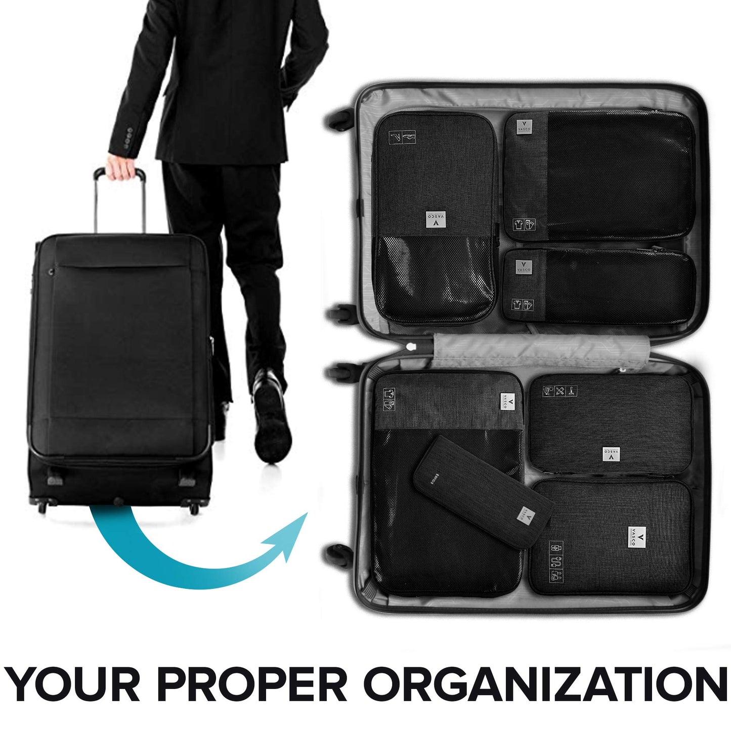 VASCO - Compression Travel Packing Cubes Set (Black New)