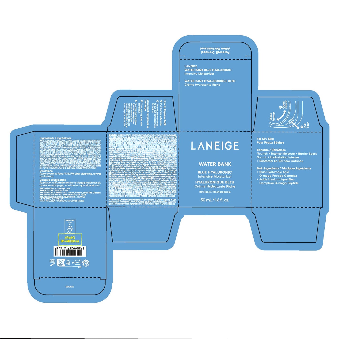 LANEIGE Water Bank Blue Hyaluronic Intensive Moisturizer Mini: Hydrating Face Cream for Very Dry Skin with Squalane & Peptide for Skin Barrier Support, Dermatologist-Tested