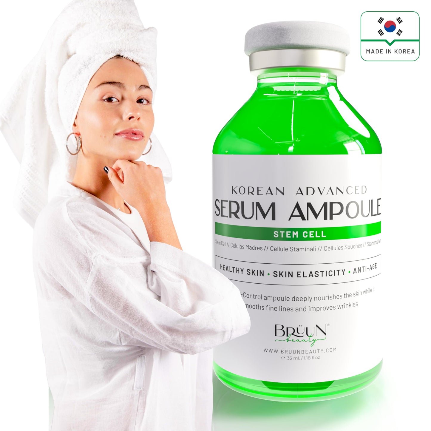 BRÜUN SC - Control Stem Cell Ampoule - Micro Needling Korean Serum Booster for Face and Body to Use with and without Derma Pen Microneedling Skin Care Serum 1.18 fl.oz