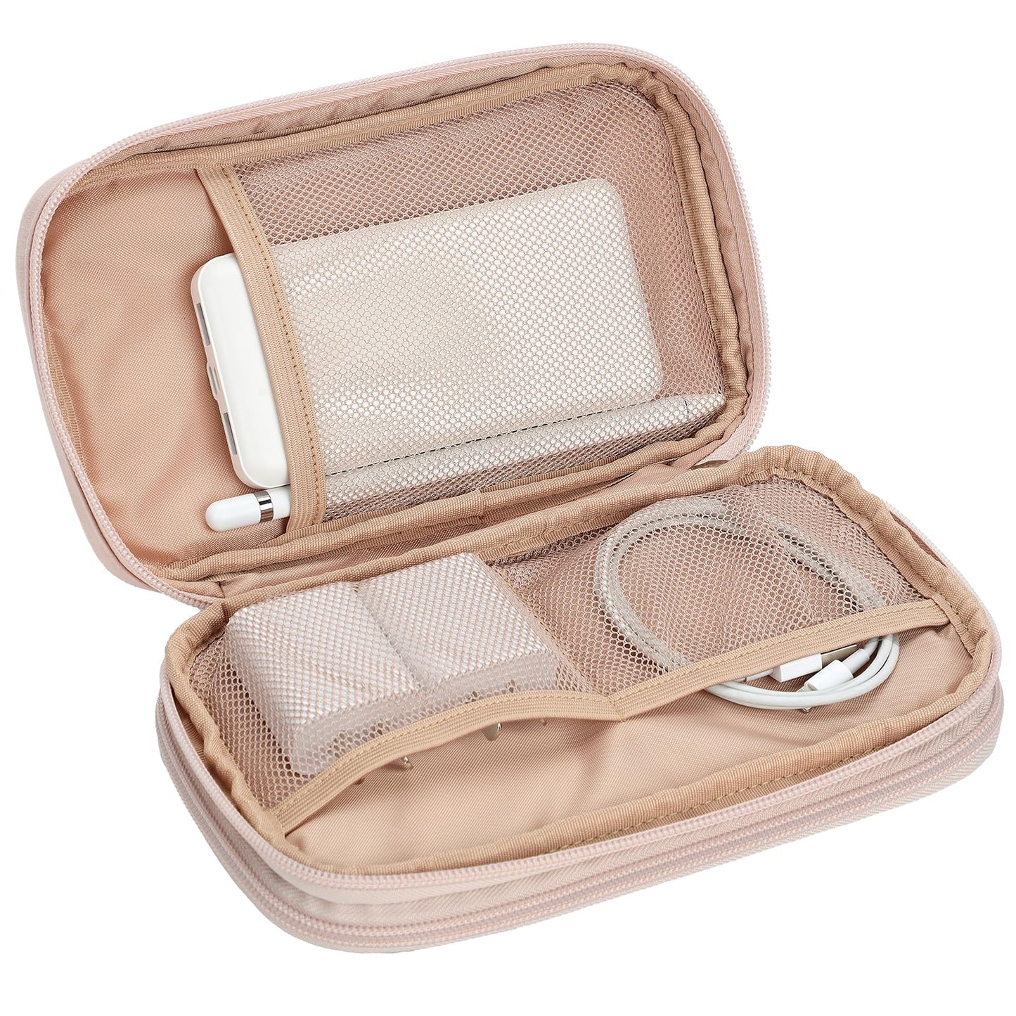 NISHEL Travel Cord Organizer Case, Double Layers Tech Electronic Bag, Essentials for Charger, Cable, Phone, Flash drive, Pink