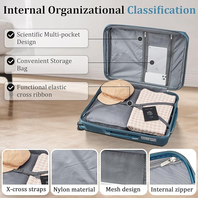 4-Piece Expandable Hardshell Luggage Set with TSA Lock (14/20/24/28) - Lightweight PP Suitcases, 360° Silent Spinner Wheels and Durable 100LB Handle for Air Travel (Peacock Blue)