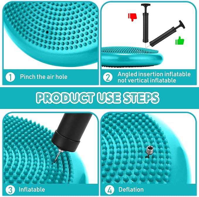Jerify 4 Pcs Wiggle Seat Flexible Inflated Wobble Cushion Stability Balance Pad Balance Disc Sensory Seat for Men Women Fitness Physical Exercise Improving Posture Home Office